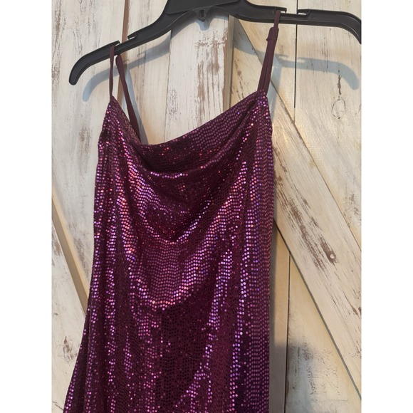 Bebe Pink Sequin Sparkling Gown Side Slit Spaghetti Straps Prom Party Small NWOT - Picture 2 of 9
